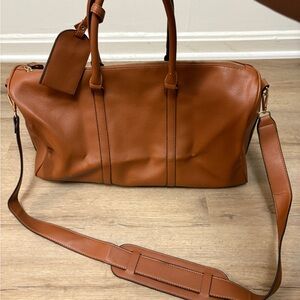 JustFab Cognac Leather Travel Duffel with Removable Strap